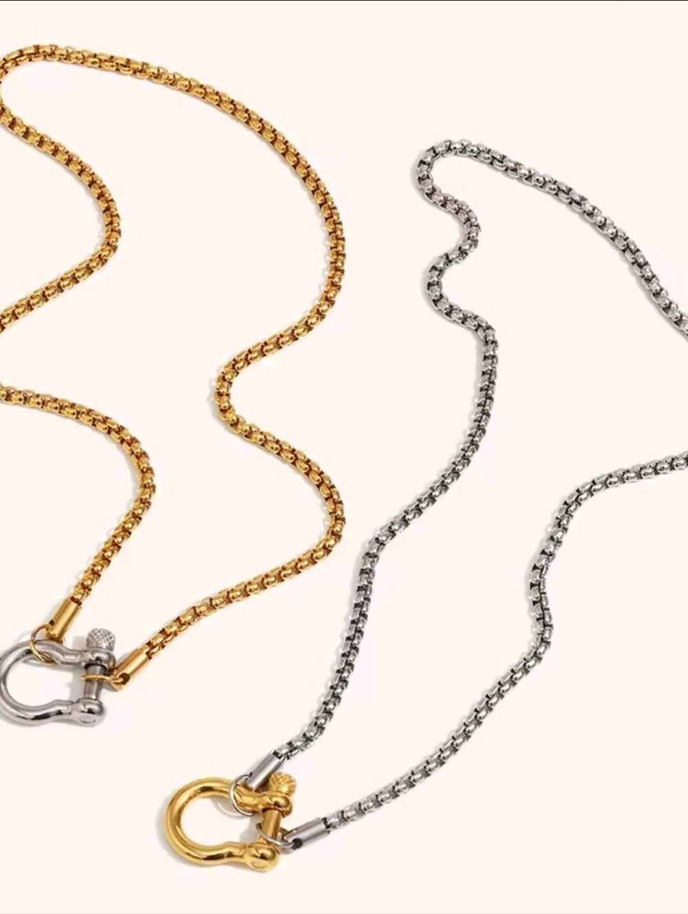 Gold and Silver Two-Tone Chain Necklace with D-Ring - Picture 11 of 12